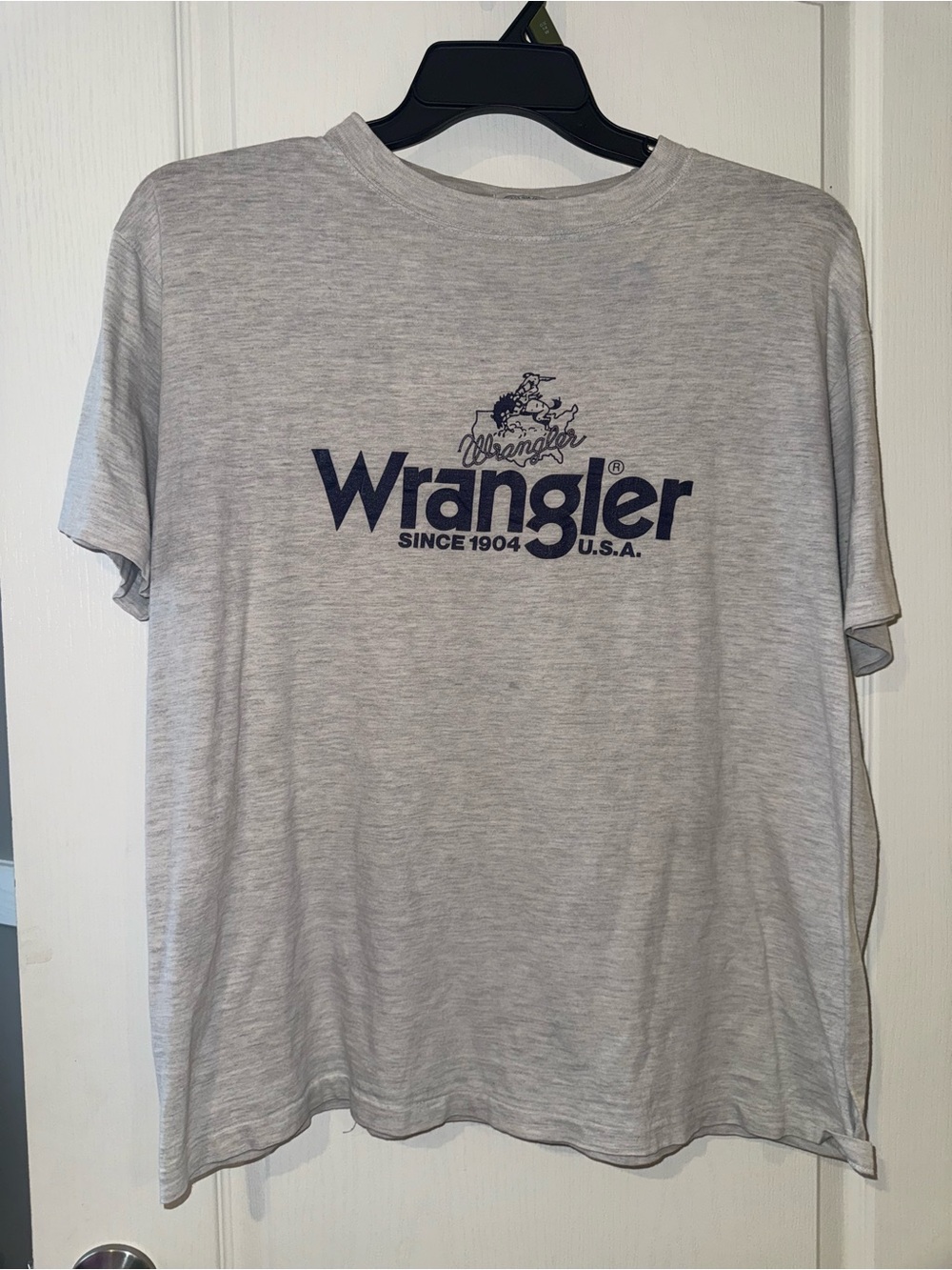 Wrangler Vintage Light Gray T-Shirt with Navy Logo